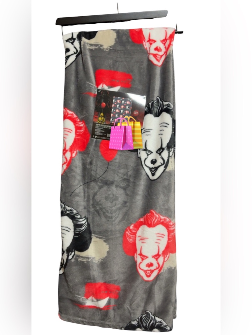 Gray & Red Clown Print Plush Throw Blanket by